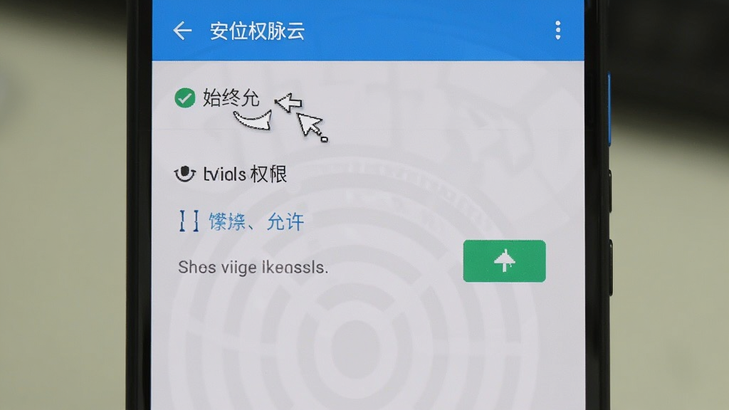 运脉云 安卓手机安装权限设置界面,展示定位权限选择始终允许的步骤,简洁明了,画质清晰