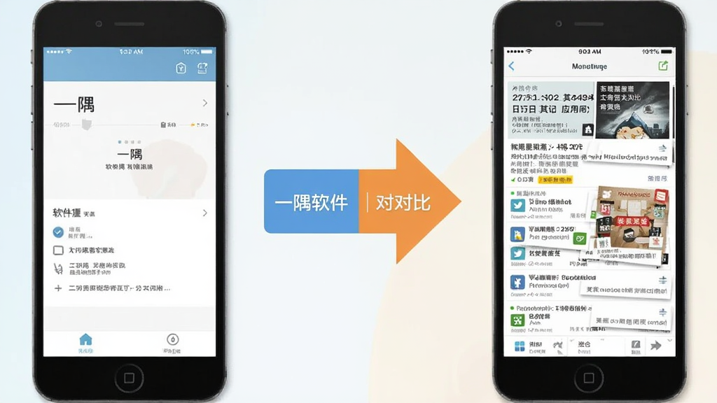 一隅 软件 对比 其他 日记 应用 的 概念 图 左边 是 干净 简洁 的 一隅 界面 右边 是 杂乱 的 广告 界面 中间 有 对比 箭头 风格 扁平 化 画质 清晰 无多余元素