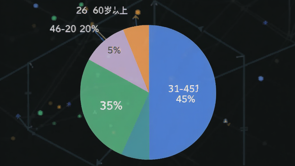 一张展示“互动吧”用户年龄分布的饼状图,图表中显示18-30岁占比35%,31-45岁占比40%,46-60岁占比20%,60岁以上占比5%,风格简洁数据可视化,画质干净无多余元素