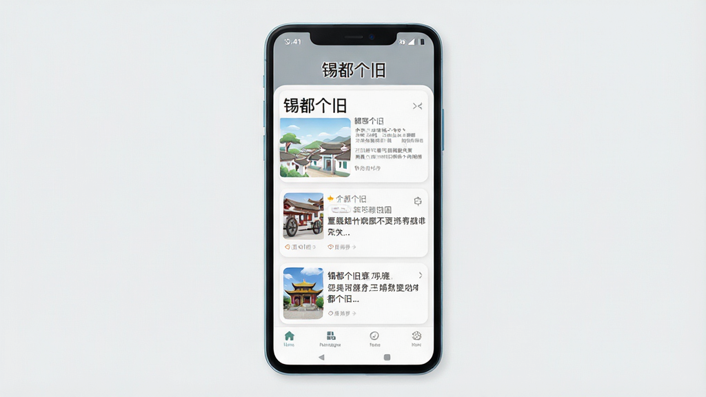 一张展示“锡都个旧”应用核心界面的手机样机图,主体是一部竖屏安卓手机,屏幕内显示本地资讯信息流,顶部有“锡都个旧”文字标识,布局清晰,排版简洁,风格现代扁平化,细节圆润,画质干净,无多余元素