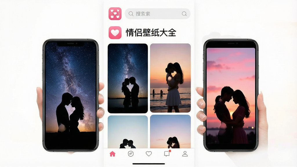 һ���ֻ���Ļչʾ���±�ֽ��ȫAPP�����棬������������������ʹ��ͬ���ֻ���ֽ�ĶԱ�չʾ������������ֻ���ʾ�ǿ����¼�Ӱ��ֽ���ұ���Ů���ֻ���ʾͬϵ�з�ɫ��ϼ���¼�Ӱ��ֽ�������ɾ����࣬APPͼ��ͽ������֡����±�ֽ��ȫ�������ɼ������岼��Ϊ�������������м��ֽ�ٲ���Ԥ�����ײ��������������ܰ���ۣ����ʸ���ɾ����޶���Ԫ��