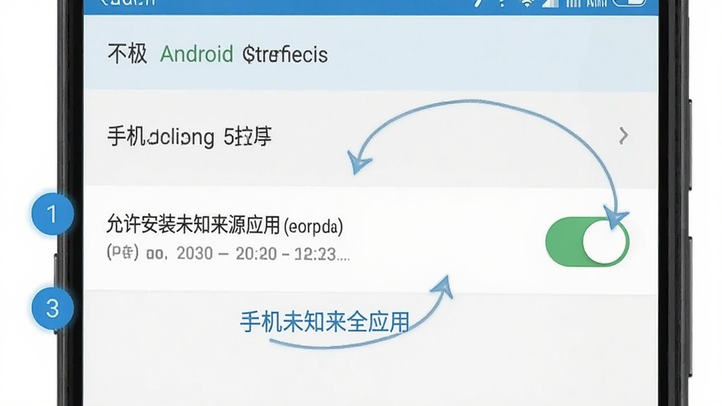 手机安全设置界面示意图,展示安卓手机设置中“允许安装未知来源应用”的开关位置,界面清晰标注步骤序号,配色简洁,画质干净