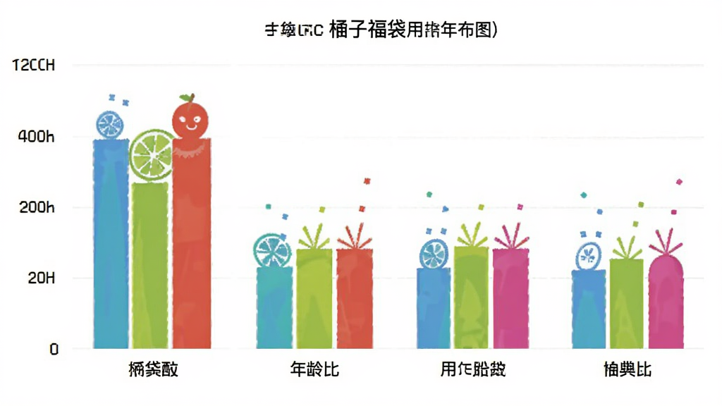 柚子福袋 用户年龄分布柱状图 不同年龄段占比 彩色柱条 清晰标注 简洁图表风格 干净画质