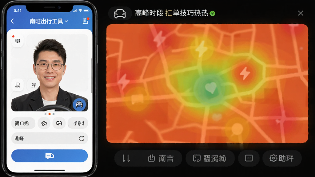 南旺出行司机端-接单赚钱工具 高峰时段抢单技巧热力图