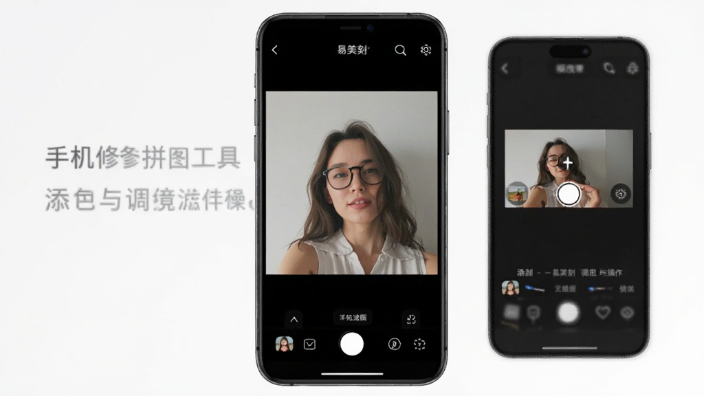 易美刻-手机修图拼图工具文字添加与调色滤镜操作界面