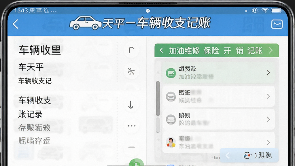 车天平-车辆收支记账 车辆收支账目记录方法 加油维修保险开销记账界面