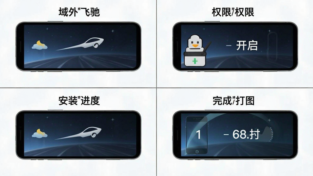 一张手机操作步骤示意图,画面分为四个格子,分别展示