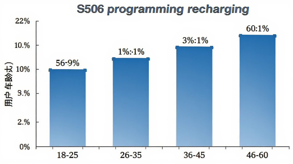 һ����״ͼչʾS506 programming recharging���û�����ֲ�����������״ͼ�����ֺ���Ϊ�����18-25��26-35��36-45��46-60������Ϊ�û�ռ�Ȱٷֱȣ�����Ǳ�ƽ����Ϣͼ��ϸ����������ɫΪ��ɫ���䣬ÿ�������Ϸ���ע����ٷֱ����֣�����Ϊ��ɫ�����ʸɾ������޶���Ԫ�ء�