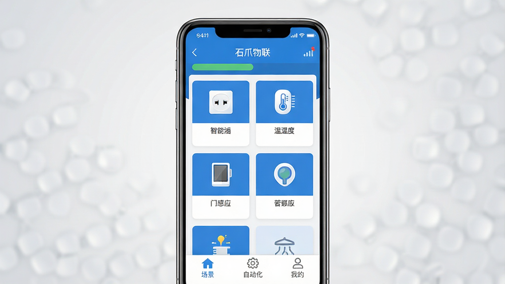 ʯצ��������������ȫ��չʾ�������������ֻ���Ļ����Ļ�ڳ���ʯצ����Ӧ����ҳ��������ʾ�豸����״̬�������ź�ͼ�꣬�м����豸��Ƭ�б����������ܲ�������ʪ�ȴ��������Ŵ���Ӧ����ͼ�꣬�ײ�Ϊ�������Զ������ҵ�����������ť�����岼��������������ɫ����ƽ����Ʒ�񣬱���Ϊǳ��ɫ���䣬���ʸɾ��������޶���Ԫ�أ�ͼƬ�����ֱ���Ϊ��ʯצ��������