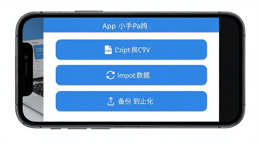 һ���ֻ�Ӧ�ý����ͼ��չʾС����App�����ݵ����뱸��ҳ�棬�������е���CSV�ļ����������ݡ����ݵ����ص�ѡ�ť��������������������ɫ�����ʸɾ��޶���Ԫ��