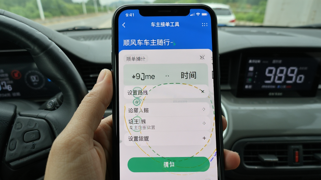 顺风车车主随行-车主接单工具 设置路线和时间的操作界面 车主接单工具参数配置