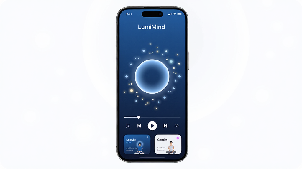 LumiMind ����ڤ������Ӧ�ý���ȫòչʾ������Ϊ�ֻ���Ļ����Ļ����ʾ����ɫ���䱳����ڤ���������棬������һ������ĺ���ԲȦ����Χ��������͵Ĺ������ӣ��ײ��в��ſ������Ϳγ��б���Ƭ�����ּ�࣬�Ű����������Ϊ�ִ�����Ƽ��磬ϸ�����������Բ�Ǻ�΢��Ч�������ʸ��壬�ɾ����޶���Ԫ��