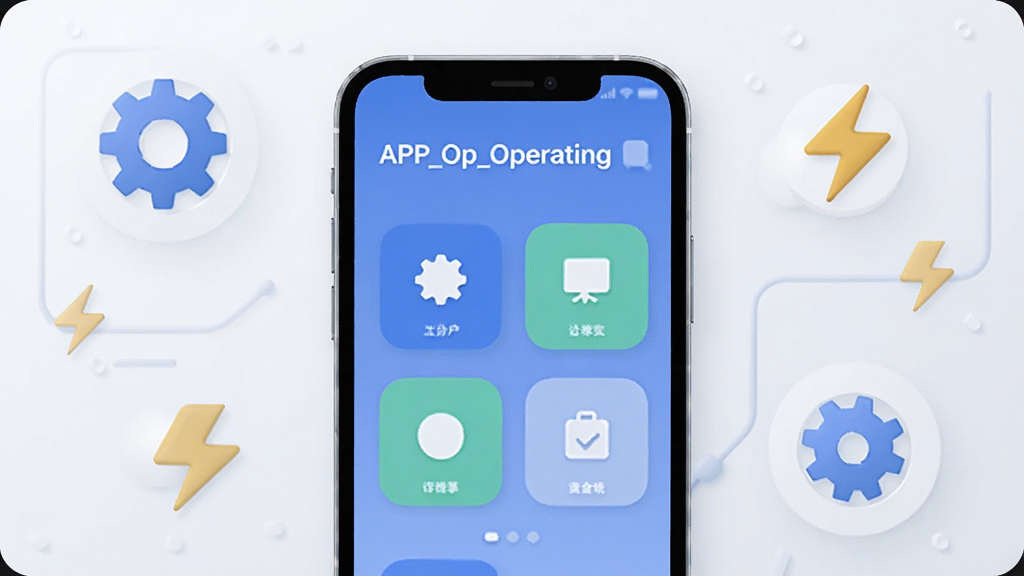 һ��չʾAPP_Operating�������Ľ����ȫ��ͼ�������������ֻ���Ļ����Ļ����ʾ��APP_Operating����������壬������м�������ͼ�갴ť��������ǳ��ɫ�����棬��Χɢ����һЩ����ϵͳ�Ż���С���ֺ�������ţ��������Ǳ�ƽ���Ƽ��У�ϸ��Բ�󣬻��ʸɾ��������޶���Ԫ��