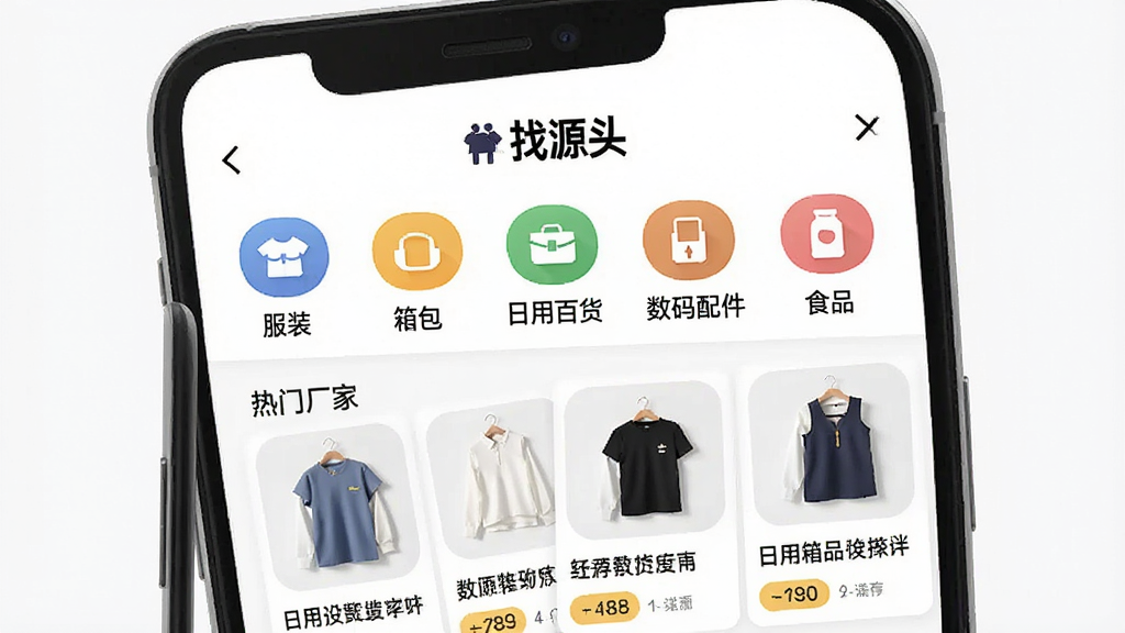 һ��չʾ����Դͷ��APP��ҵ��Դ����ҳ����ֻ����棬����Ϊ�ֻ���Ļ��������ʾ���ർ������������װ����������ðٻ������������ʳƷ��ͼ������ֱ�ǩ���·�չʾ��Ӧ��Ŀ�����ų����Ƽ�����������������ƽ����ϸ��Բ�󣬻��ʸɾ����޶���Ԫ�أ�����Ϊ��ɫ�������С���Դͷ��������