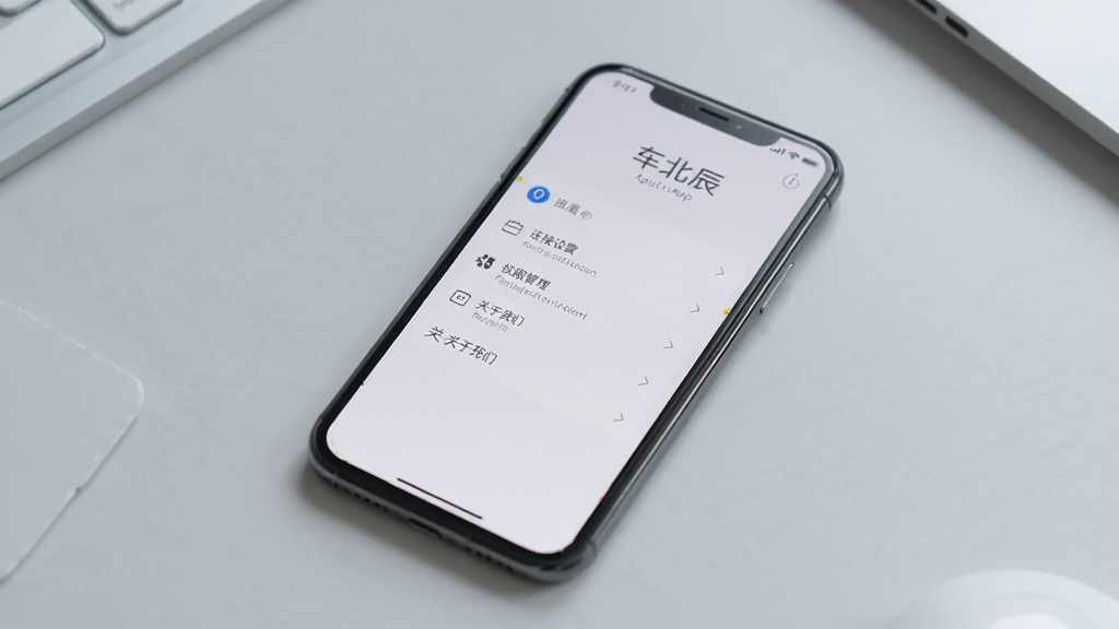 车北辰App设置界面展示,手机屏幕中显示连接设置、权限管理、关于我们等选项,背景是简约的浅灰色桌面,布局整洁,风格极简,细节精致,画质干净无多余元素