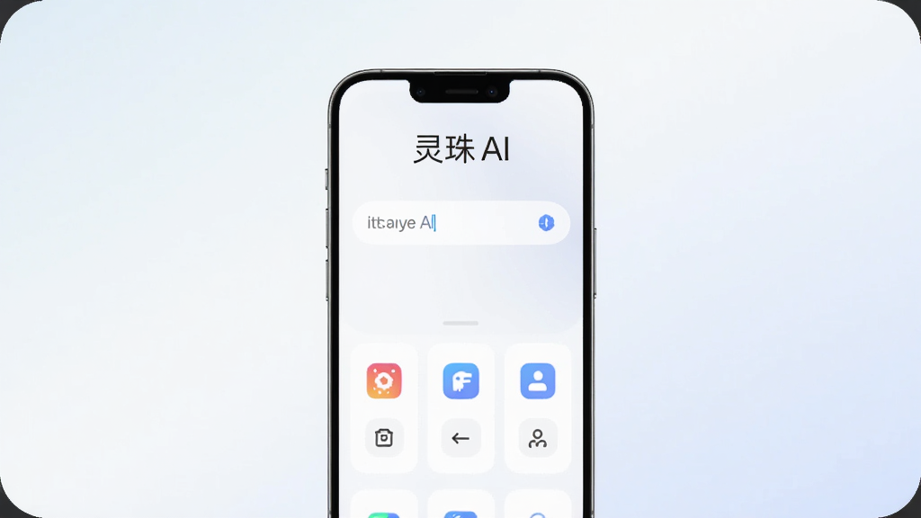 一张展示灵珠AI手机应用主界面的图片,画面中央是灵珠AI的界面,顶部显示灵珠AI文字,中间是一个简洁的对话输入框和几个功能图标,背景是干净的浅色渐变,风格现代简约,画质清晰,无多余元素