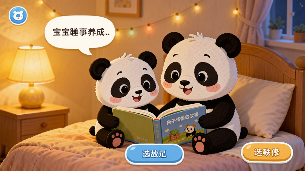 ������������App���ӻ������½��棬��ͨ����˯ǰ���³�������è��������è�������ڴ���һ�𿴻汾���������жԻ����ݺ�ѡ��ť����������ܰ�����ң�ů��ɫ�ƹ⣬�����Χ��Ͱ������ɾ��޶���Ԫ��