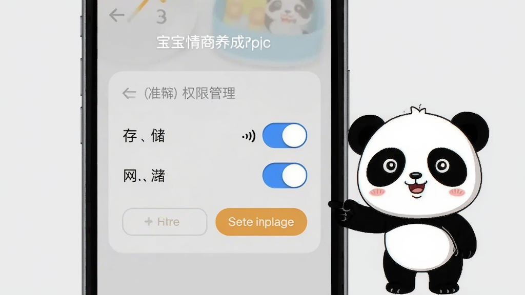 ������������App��װ���ý��棬�ֻ���Ļ��ʾȨ�޹���ҳ�棬�д洢�������Ȩ�޿��أ��Ա��п�ͨ��è����ָ�����ð�ť��������ǳ��ɫ���������������ɾ��޶���Ԫ��