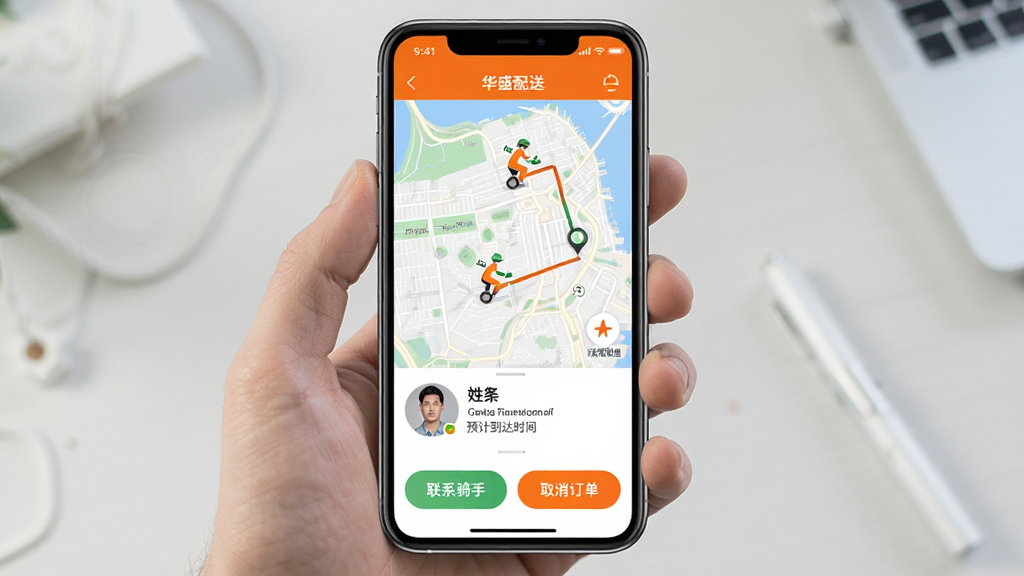 ��ʢ����APPʵʱ����׷��ҳ�棬�ֻ���Ļ��ʾ��ͼ������λ�ú���ʻ�켣���·�������ͷ��������Ԥ�Ƶ���ʱ�䣬����ײ��С���ϵ���֡��͡�ȡ����������ť����ɫ��ˬ���԰�ɫ�ͳ�ɫΪ�������ʸɾ�����������Ϣ