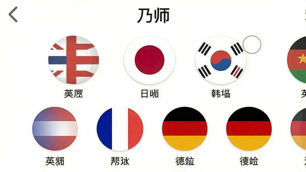 一张展示多种语言学习课程的应用界面截图,画面中心是