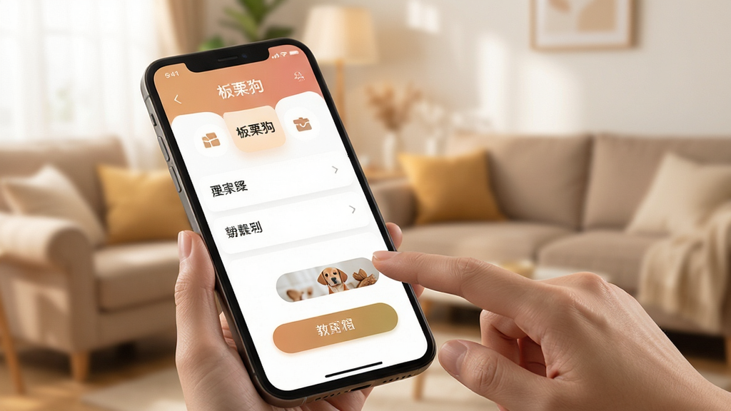 ������App��������ʾ��ͼ������չʾ���Ĳ˵����ֺ������İ�ť��ʶ��һֻ�����ڵ����Ļ�ϵĹ��ܰ�ť����������ܰ�ļҾӻ����黯�����������ִ������ʸɾ��������޶���Ԫ��