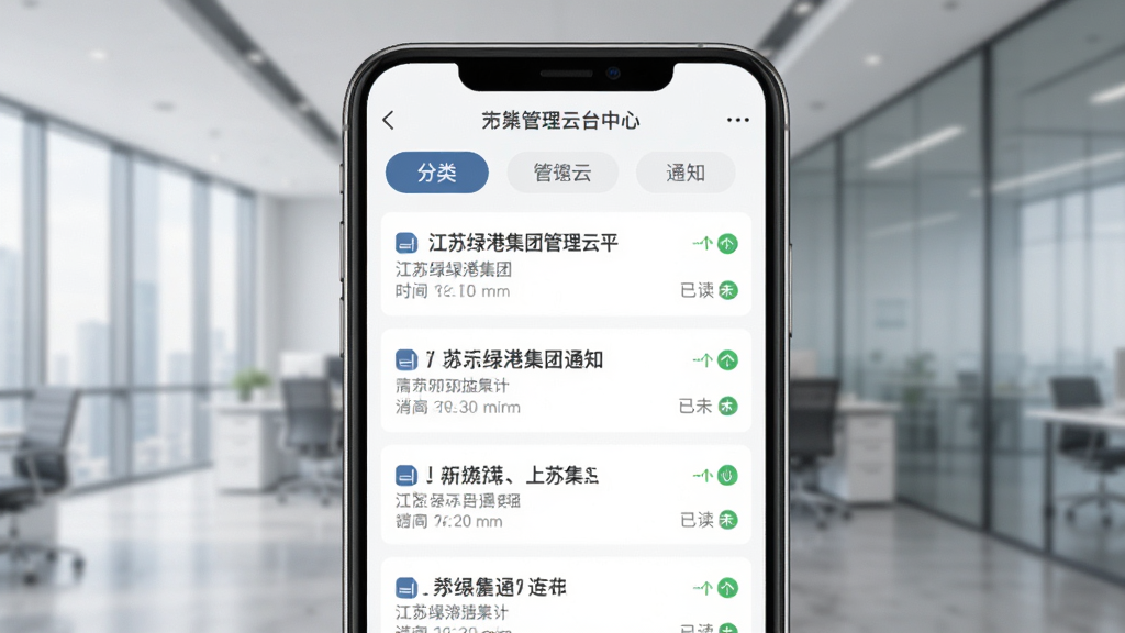 �����̸ۼ��Ź�����ƽ̨��Ϣ���Ľ��棬�ֻ���Ļ��ʾ֪ͨ�б���ÿ��֪ͨ�б��⡢ʱ����Ѷ�δ����ǣ������з���ɸѡ��ǩ������ɾ����࣬����Լ���񣬻���������