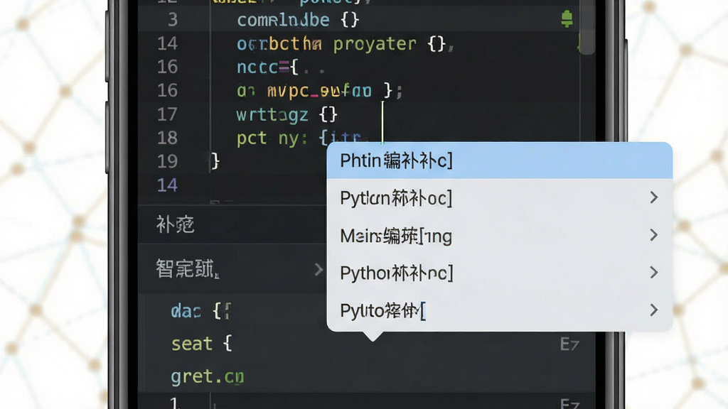 һ��չʾpython������������ܲ�ȫ���ܵ�ͼƬ���������ֻ���Ļ��д����Ļ����ʾ����༭���棬��괦�������벹ȫ��ѡ�б�������Ϊ�Ϸ��������·���ѡ�����Ű�����������Լ��ƽ����ϸ���Ϻ�ѡ�ʴ��е���ɫ�������������ʸɾ��޶���Ԫ��