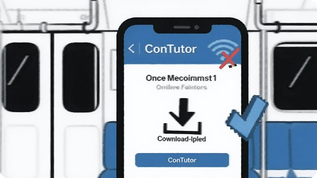 һ��չʾConTutor����ģʽ���ܵĲ廭��������һ���ֻ���ʾConTutor���沢����WiFi�Ͽ�ͼ�꣬�Ա���һ��������ɵĹ�ѡ��ǣ������ǵ�������ļ�Լ����ͼ������ƽ����ɫ������ɫ�Ͱ�ɫΪ�������ʸɾ��޶���Ԫ��