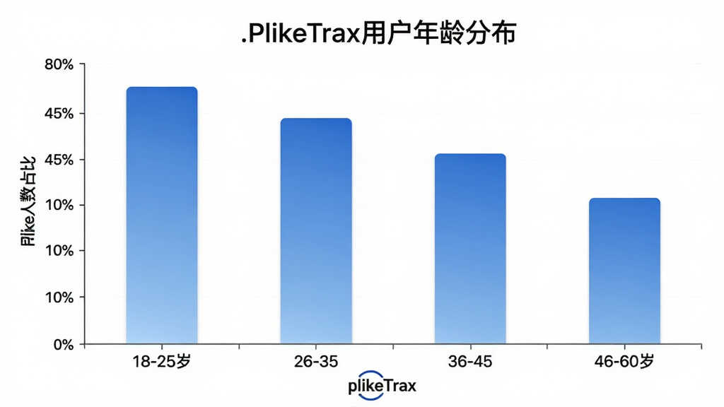 һ��չʾPlikeTrax�û�����ֲ�����״ͼ������Ϊ�����18-25�ꡢ26-35�ꡢ36-45�ꡢ46-60�꣬����Ϊ�û�����ռ�ȣ���״ͼ��ɫΪ��ɫ���䣬ͼ������Ϊ