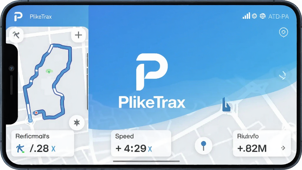 һ��չʾPlikeTraxӦ����������ֻ���Ļ��ͼ������������PlikeTrax��Logo�����ƣ������Ǽ������׽����񣬽�������ʾ��ʵʱ�켣��¼·��ͼ���ٶ����ݺ����ͳ�ƣ����岼�����������ֱ�ǩ��ȷ������ִ���ƽ�����ʸɾ��޶���Ԫ�أ������а�������