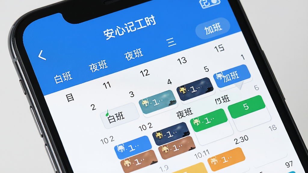 �ֻ�������д�����ļǹ�ʱ���ļǹ�ҳ�棬�����ϱ�ע�˲�ͬ��ɫ�Ĺ�ʱ��¼���Ա��С��װࡱ��ҹ�ࡱ���Ӱࡱ��ǩ������ɾ���������ɫ��������ִ���ƽ�����������޶���Ԫ��