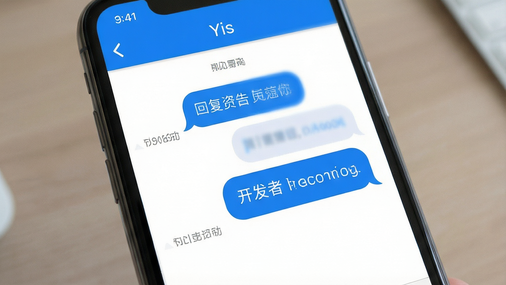 Yis 用户反馈界面 开发者回复消息 手机聊天窗口风格 简洁对话气泡 蓝色主题 干净排版 高清画质 无多余元素