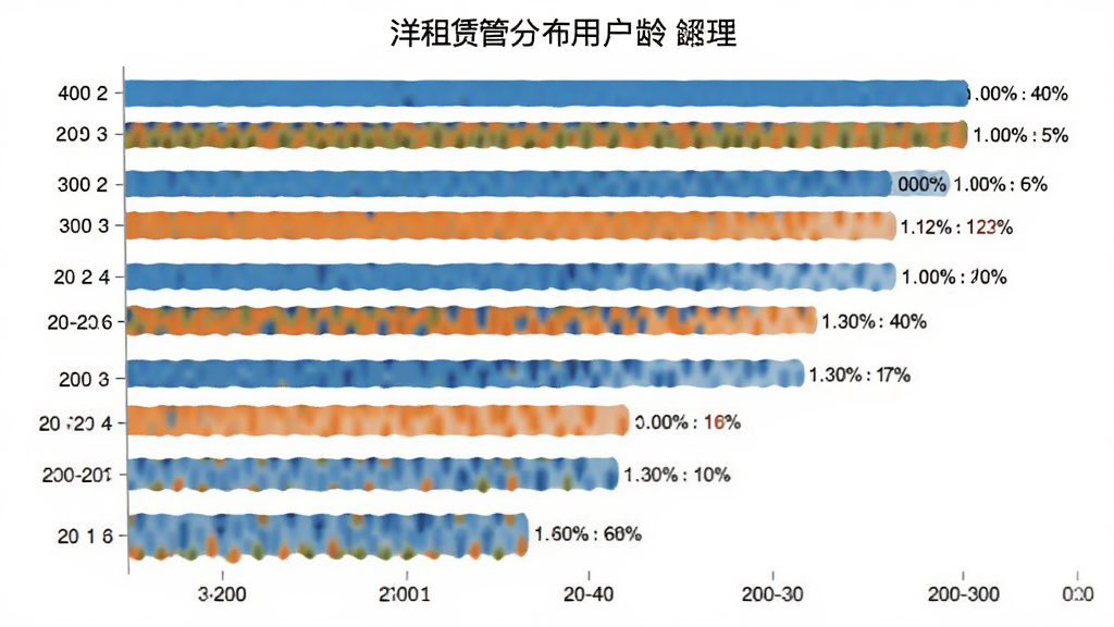 一张展示“广洋租赁管理”用户年龄分布的柱状图,主体是图表,布局为横向柱状图,风格为简洁数据可视化,细节上有清晰的年龄分段标签和百分比数字,画质干净无多余元素。