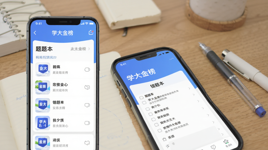һ��չʾѧ����APP����ҳ�����ͼ���������������ľߣ��ֻ���Ļ��ʾѧ���������б��ʹ��Ȿ���ܣ�����������ɫ��Ϊ����������¼�࣬�����������ɾ��޶���Ԫ��