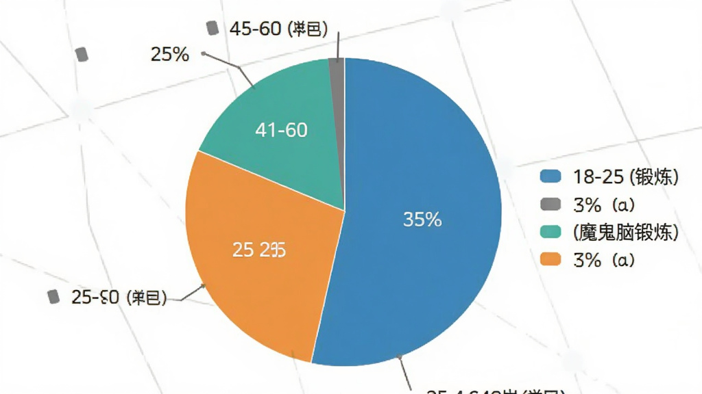 魔鬼脑锻炼 用户年龄分布饼状图,主体是一个清晰的数据饼图,展示18-25岁占比35%、26-40岁占比40%、41-60岁占比25%,布局居中,排版简洁,风格为扁平化信息图表风,细节上颜色区分明显并带有图例,画质高清,画面干净,无多余元素