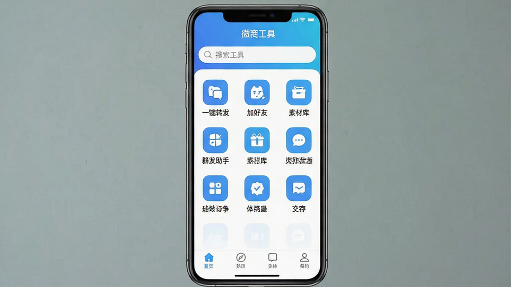 һ���ֻ�Ӧ�ý����ͼ�������������ǡ�΢�̹��ߡ�App����ҳ�����������������м��ǹ���ͼ����󣬰���һ��ת�����Ӻ��ѡ��زĿ⡢Ⱥ�����ֵȣ��ײ��ǵ�����������ɫ��Ϊ���׽��䣬������ִ������������ɾ����޶���Ԫ��
