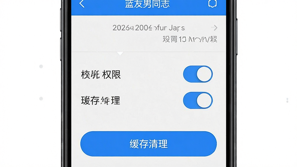 蓝友男同志社交软件 设置界面 权限开关 缓存清理 蓝色按钮 手机屏幕 干净 无多余元素