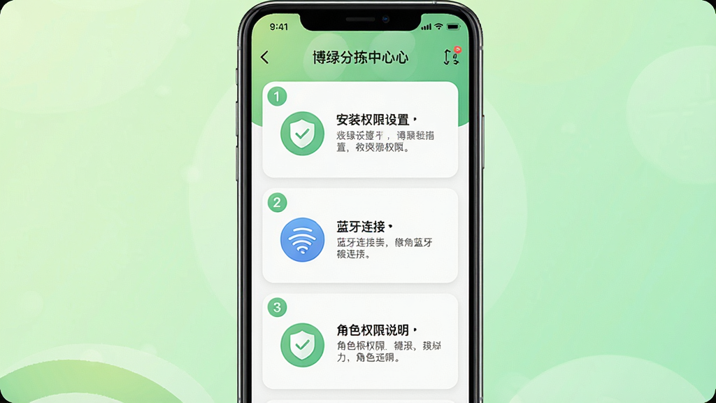 һ��չʾ���̷ּ�����App���ֲ�������ҳ���ͼƬ������Ϊ�ֻ���Ļ����Ļ��ʾ�ֲ������̳̣�������װȨ�����á��������ӡ���ɫȨ��˵���������迨Ƭ������Ϊ�������У�����Ѻ����У�ϸ����ÿ�ſ�Ƭ��ͼ��ͼ������˵��������������������ʸɾ��޶���Ԫ�أ�����Ϊǳ��ɫ���䡣