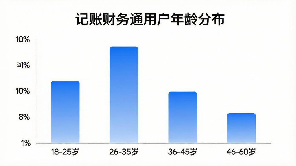 记账财务通用户年龄分布柱状图,画面中央是一个柱状图表,横轴标注四个年龄段