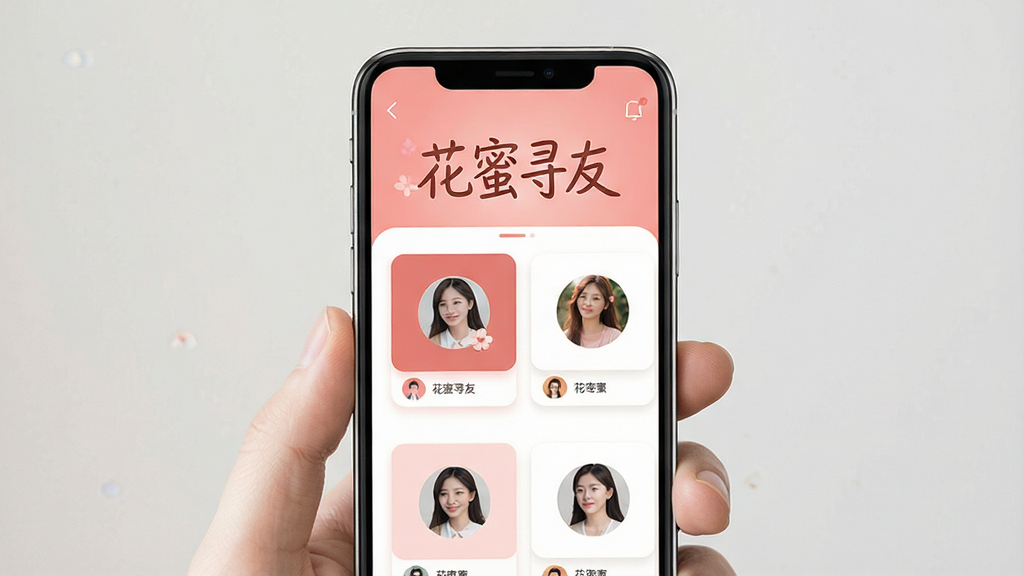 һ��չʾ����Ѱ��APP���Ľ�����ֻ�����ͼ�������������ֻ���Ļ����Ļ����ʾ����Ѱ�ѵ��Ƽ�ҳ�棬�����С�����Ѱ�ѡ��ĸ������֣��·������ż����û�ͷ��Ƭ��������ů��ɫ�Ͱ�ɫΪ��ɫ�������ּ�࣬�����ܰ�ִ���ϸ�����������ʸɾ����޶���Ԫ��