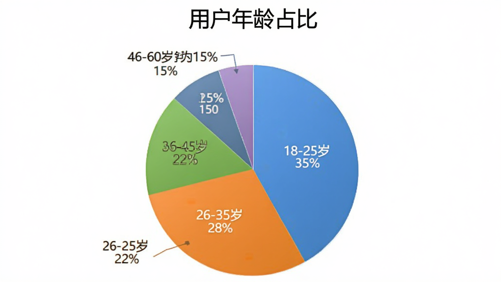 一张展示“鹅状元”用户年龄分布的饼状图,图表标题为“用户年龄占比”,图中显示18-25岁占35%,26-35岁占28%,36-45岁占22%,46-60岁占15%,颜色区分清晰,风格简洁,画质干净