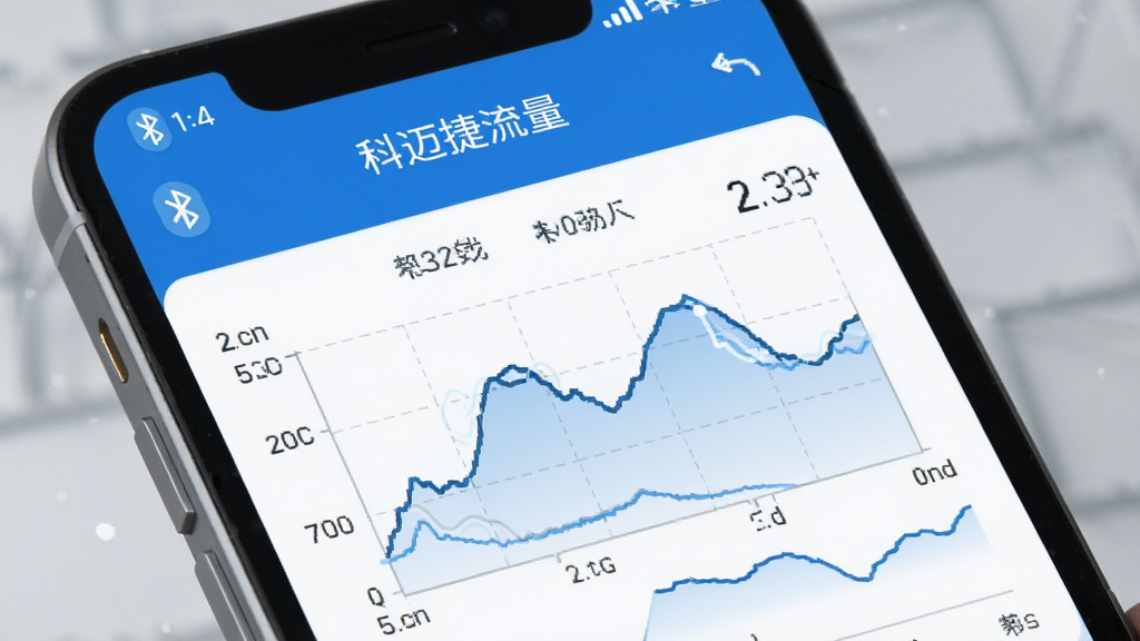 科迈捷流量计 手机屏幕显示蓝牙已连接流量计设备 主界面实时流量数据曲线 蓝白配色 现代扁平化UI 干净无广告 科技感 高清画质
