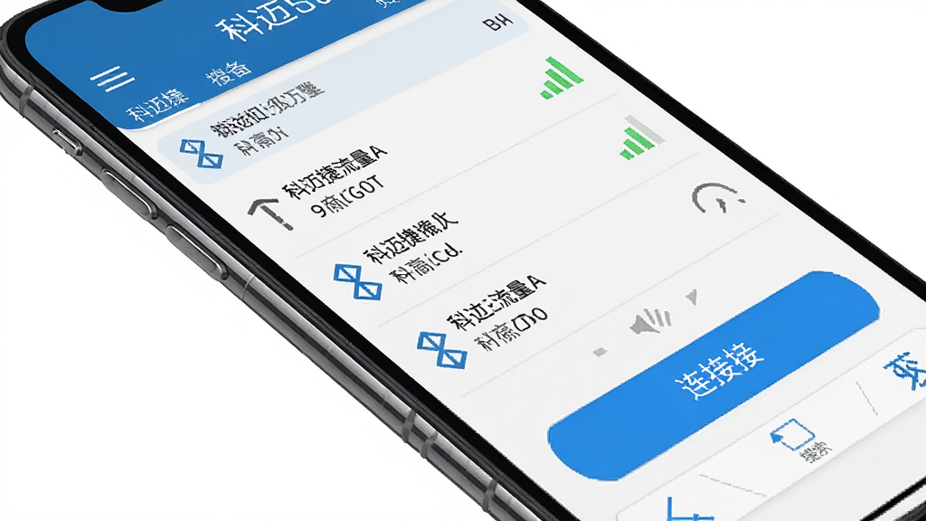 科迈捷流量计 蓝牙搜索设备列表界面 显示多个设备名称和信号强度 连接按钮醒目 简洁布局 手机屏幕特写 高清画质