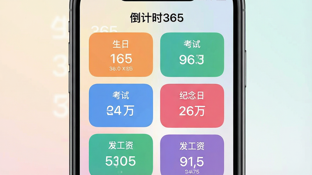 һ���ֻ���Ļչʾ���棬���������ǵ���ʱ365Ӧ�õ���ҳ����Ļ�������Ŷ����ɫ����ʱ��Ƭ���ֱ��ע�š����ա��������ԡ����������ա����������ʡ������ֱ�ǩ��ÿ����Ƭ�·���ʾʣ���������֣���������͵�ǳɫ���䣬�����С�����ʱ365�����ֱ��⣬���岼�ָɾ���ˬ������ִ���ƽ����ϸ��Բ�󣬻��������޶���Ԫ��