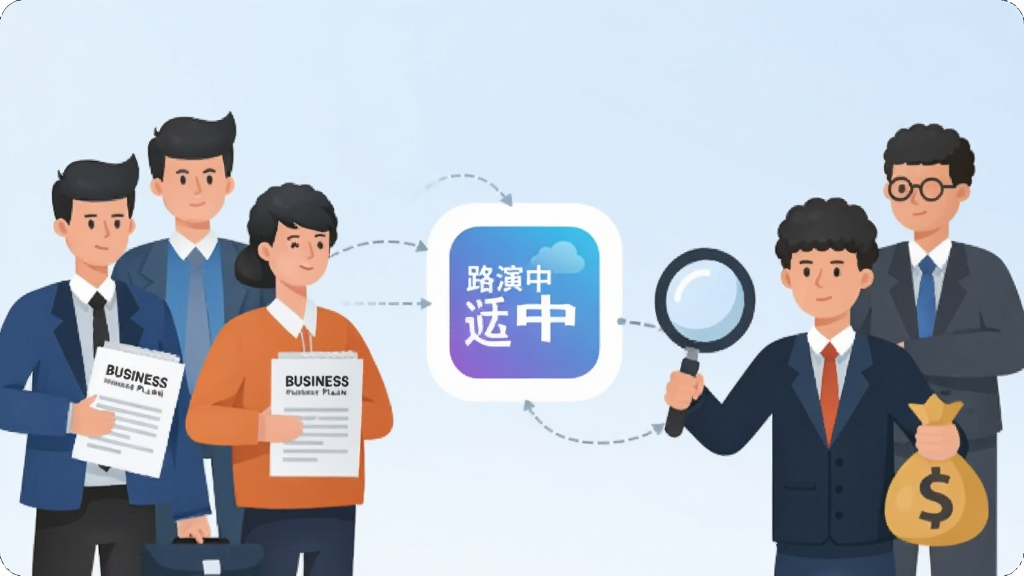 һ�ű�ƽ���廭���ͼƬ�����������һȺ������ҵ�ƻ���Ĵ�ҵ�ߣ��Ҳ���һȺ���ŷŴ󾵺�Ǯ����Ͷ���ˣ��м��ɡ�·���С�APP��ͼ�����ӣ������ǵ���ɫ���䣬����ִ������Ű�Գƣ�ϸ��Բ�󣬻��ʸɾ����޶���Ԫ��