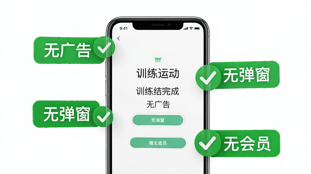 һ�ű��������˶�App�޹�洿������ĸ���ͼ��������һ���ֻ���Ļ��ʾѵ�����ҳ�棬��Χ�����š��޹�桱���޵��������޻�Ա��������ɫ�Թ���ǩ�������Ǹɾ��İ�ɫ����񼫼���ˬ�����������޶���Ԫ��