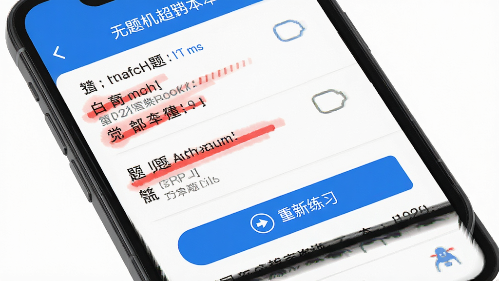 无人机驾驶员超题库 错题本界面 手机屏幕显示错题列表 红色标记 重新练习按钮 白色背景 蓝色点缀 扁平化设计 干净整洁 高清画质
