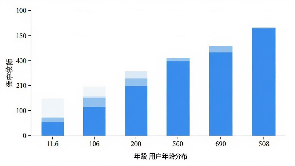 空中快滴 用户年龄分布柱状图 横轴为年龄段 纵轴为占比 蓝色柱状 简洁数据可视化 扁平化风格 干净无多余元素 高清画质