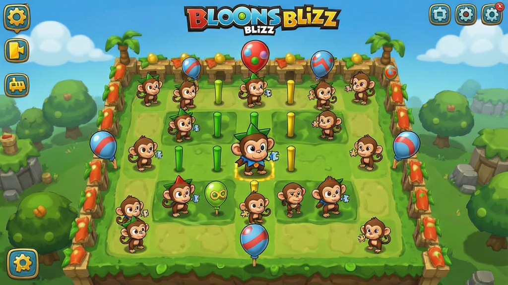 气球闪电战官方版(Bloons Blitz) 游戏界面与猴子布阵全景图