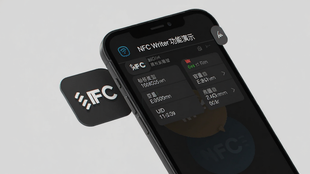 NFC Writer ������ʾͼ���ֻ�����NFC��ǩ����Ļ��ʾ��ȡ���ı�ǩ��Ϣ�б���������ǩ���͡�������UID���ֶΣ�����Ϊ��ɫģʽ������������ͼ���࣬���ʸɾ��޶���Ԫ��